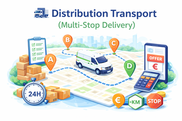 Distributions-Transport mit mehreren Zustellstopps auf einer Route, mit Mehrstopp-Logistik und flexibler Preisgestaltung